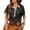 Black, variant on Women's Color Block Collared Denim Trim Button Short Sleeve Tops Blouses Women's Colorblock Short Sleeve Button-Down Top With Contrast Collar
