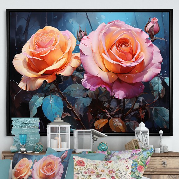 Designart "Dreamy Pink Rose Minimalism III" Roses Floater Framed Wall Art Prints