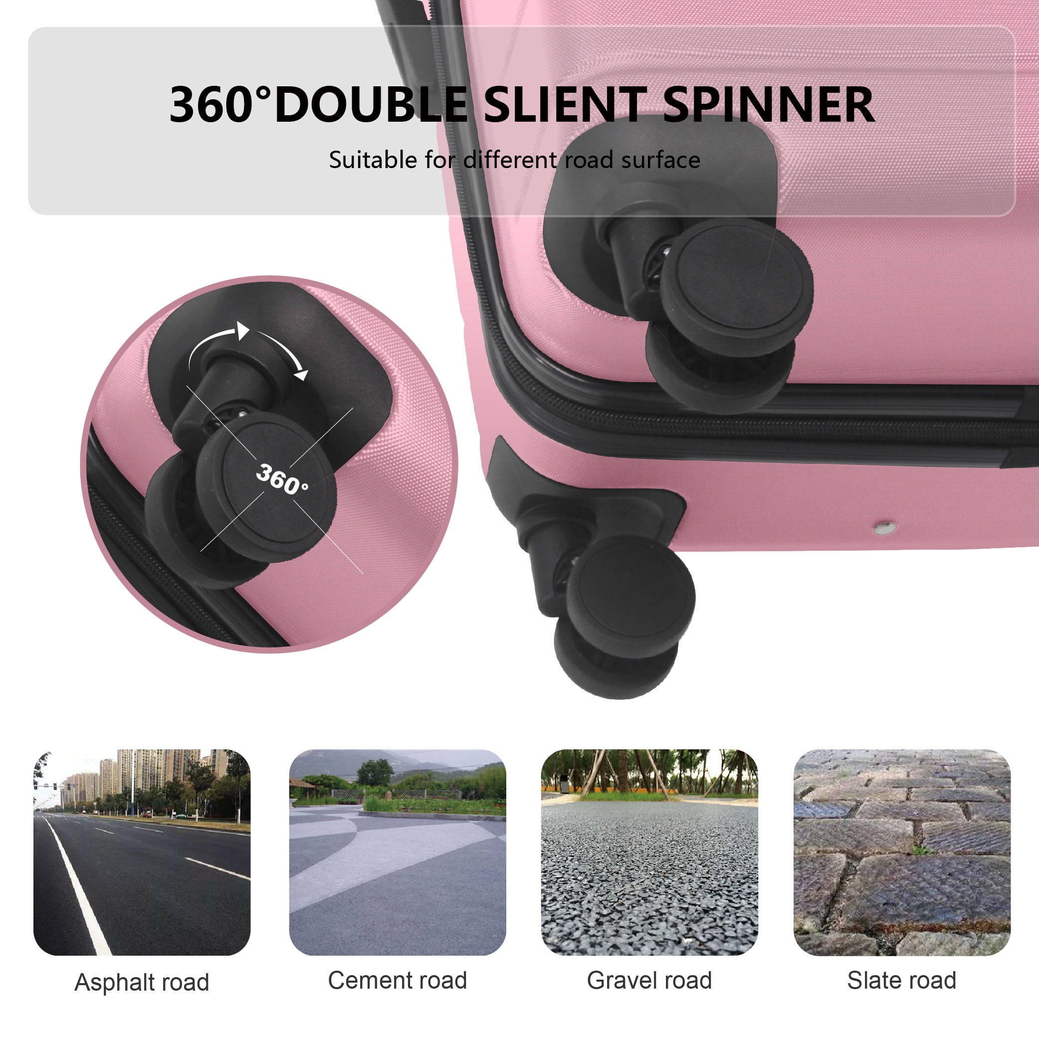 MAYEERTY 3-Piece ABS Luggage Set, Spinner Wheels, TSA Lock, Lightweight Suitcase, Sakura Pink