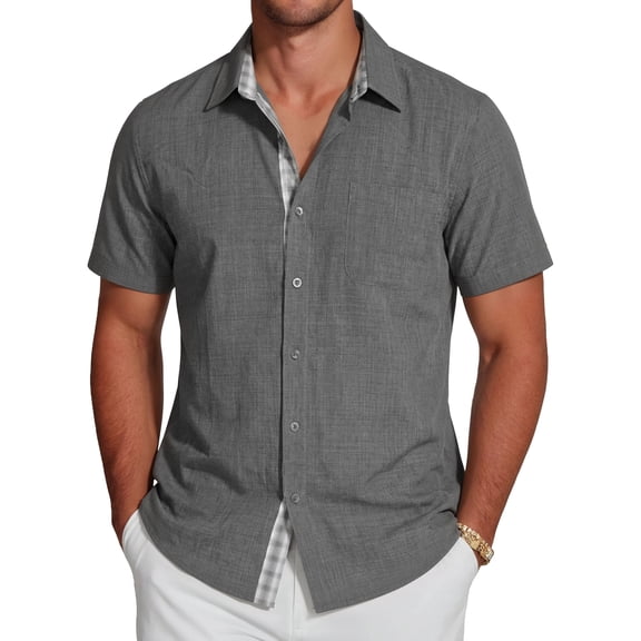 RICHCOIN Men's Button Down Shirts Short Sleeve Casual Summer Beach Vacation Wedding Shirt with Pocket