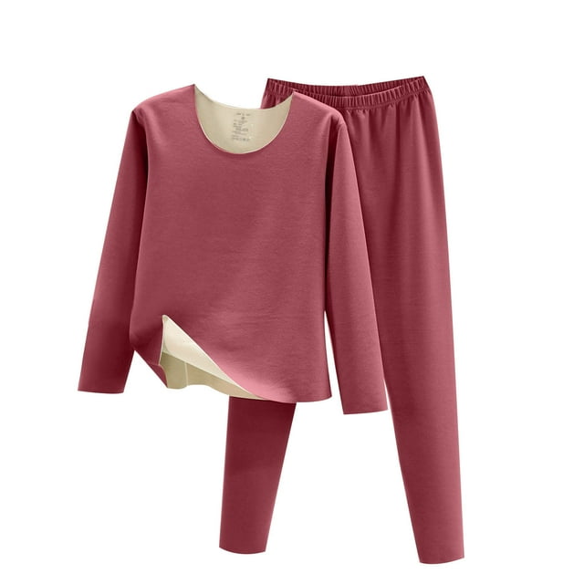 Timegard Ensemble de sous-Vêtements Thermiques 2 Pcs pour Femmes Col Rond Manches Longues Hauts Pantalons Fuselés Taille Élastique