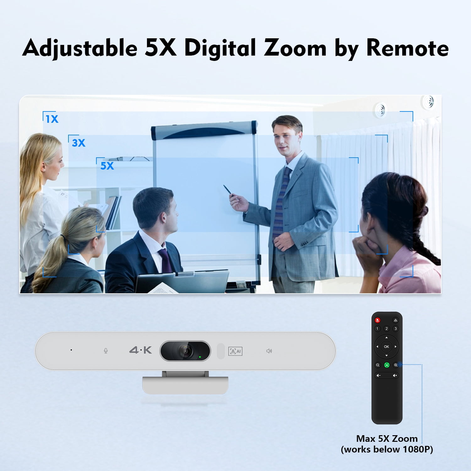 TOALLIN 4K Video Conference Camera System, AI Auto-Framing & Speaker-Tracking Webcam with Microphones and Hi-Fi Speaker, USB Plug-and-Play, Remote Control Included
