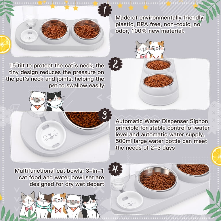 Abaima 3-in-1 Stainless Steel Cat Bowl Set with Auto Waterer photo 4