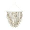thumbnail image 5 of DecMode White Cotton Fabric Handmade Woven Macrame Wall Decor with Brown Beaded Accents and Fringe Tassels, 5 of 7