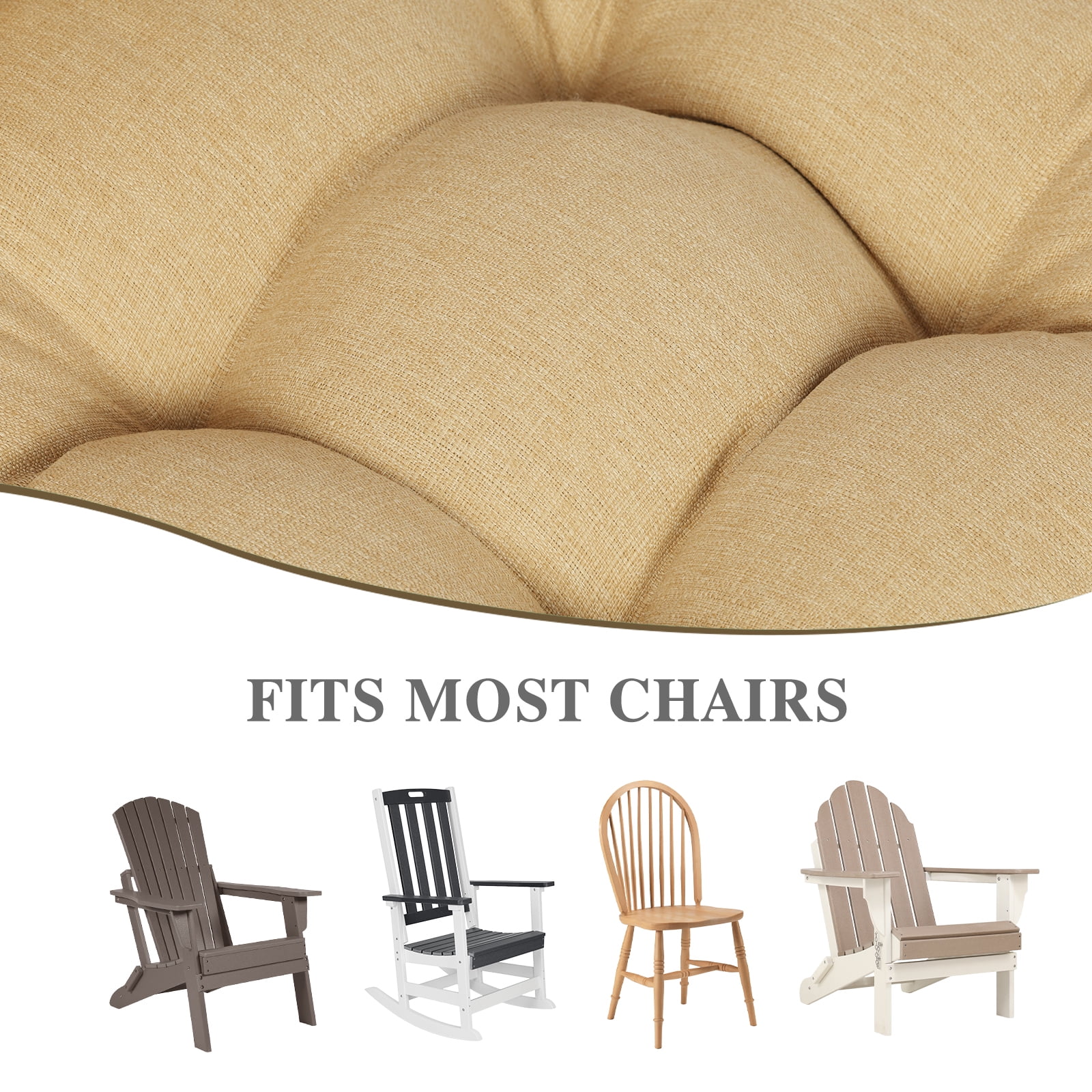 BPS Outdoor Patio Rocking Chair Cushion, Waterproof Fade-Resistant High Back Cushions, Tufted Pads with Ties, Set of 2, Brown