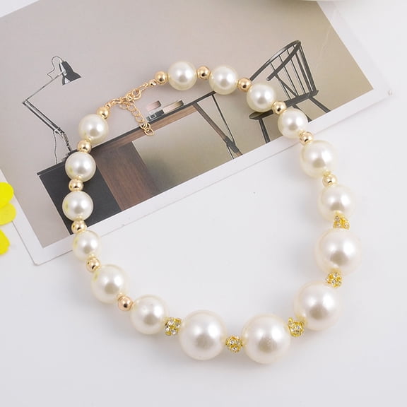 SmartBy Faux Pearl Rhinestone Women Necklace Alloy Round Short Type Necklace for Valentine Day