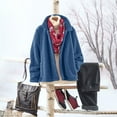 thumbnail image 6 of Women's Fleece Winter Coat Long Sleeve Lapel Open Front Cardigan Outerwear Blue 2XL, 6 of 9
