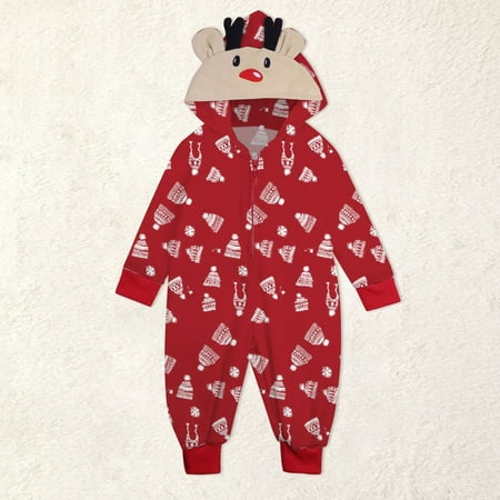 

Matching Family Christmas Siamese Pajamas Sets Deer Head Embroidery Hooded Romper PJs Zipper Jumpsuit Loungewear (Baby)