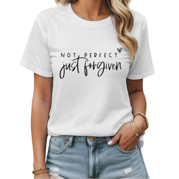 Gold Foil Not Perfect Just Forgiven Graphic Tees Womans T shirt Black/White S-5XL Shirts Religious Casual Tops