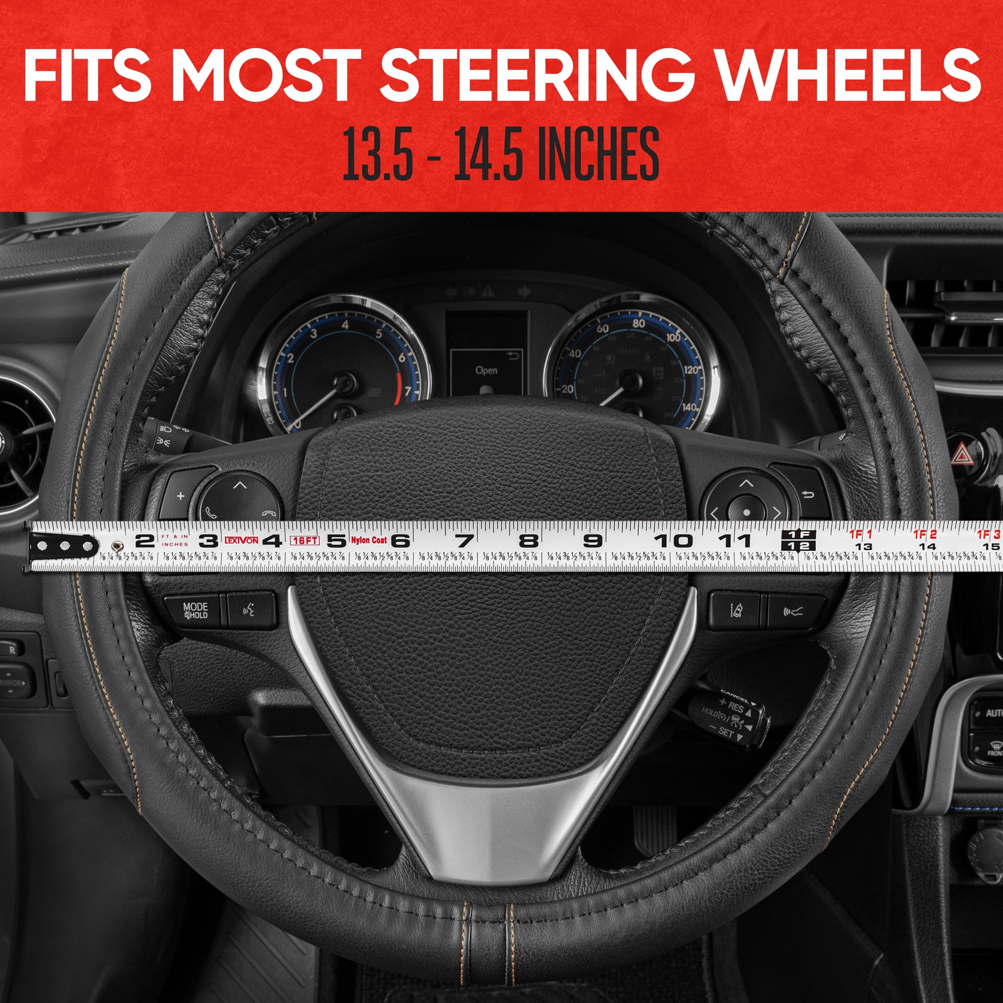 Motor Trend Ergonomic Grip Steering Wheel Cover/Protector for Small Size Steering Wheels in Cars, SUVs, Boats (13.5-14.5") (Grip Drive Pro Comfort Grip (Black/Blue Stitching))