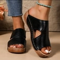 thumbnail image 6 of Wide Width Wedge Sandals for Women Orthopedic Peep Toe Hollow Slip On Slides Ladies Low Heel Comfy Cushioned Footbed Arch Support Slides Recovery Mules Casual Shoes for Outdoor Indoor Daily Wear, 6 of 6