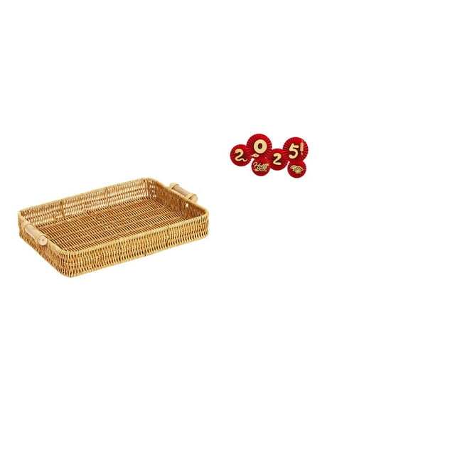 Cestas de almacenamiento,Cestas de almacenamiento de cocina tejidas con asas hechas a mano,Cestas de pan redondas Bandejas para servir Rectángulo,Abanicos plegables festivos,Decoraciones de