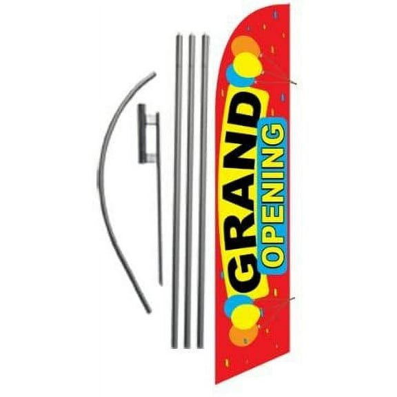 Grand Opening Advertising Feather Banner Swooper Flag Sign with Flag Pole Kit and Ground Stake, Red