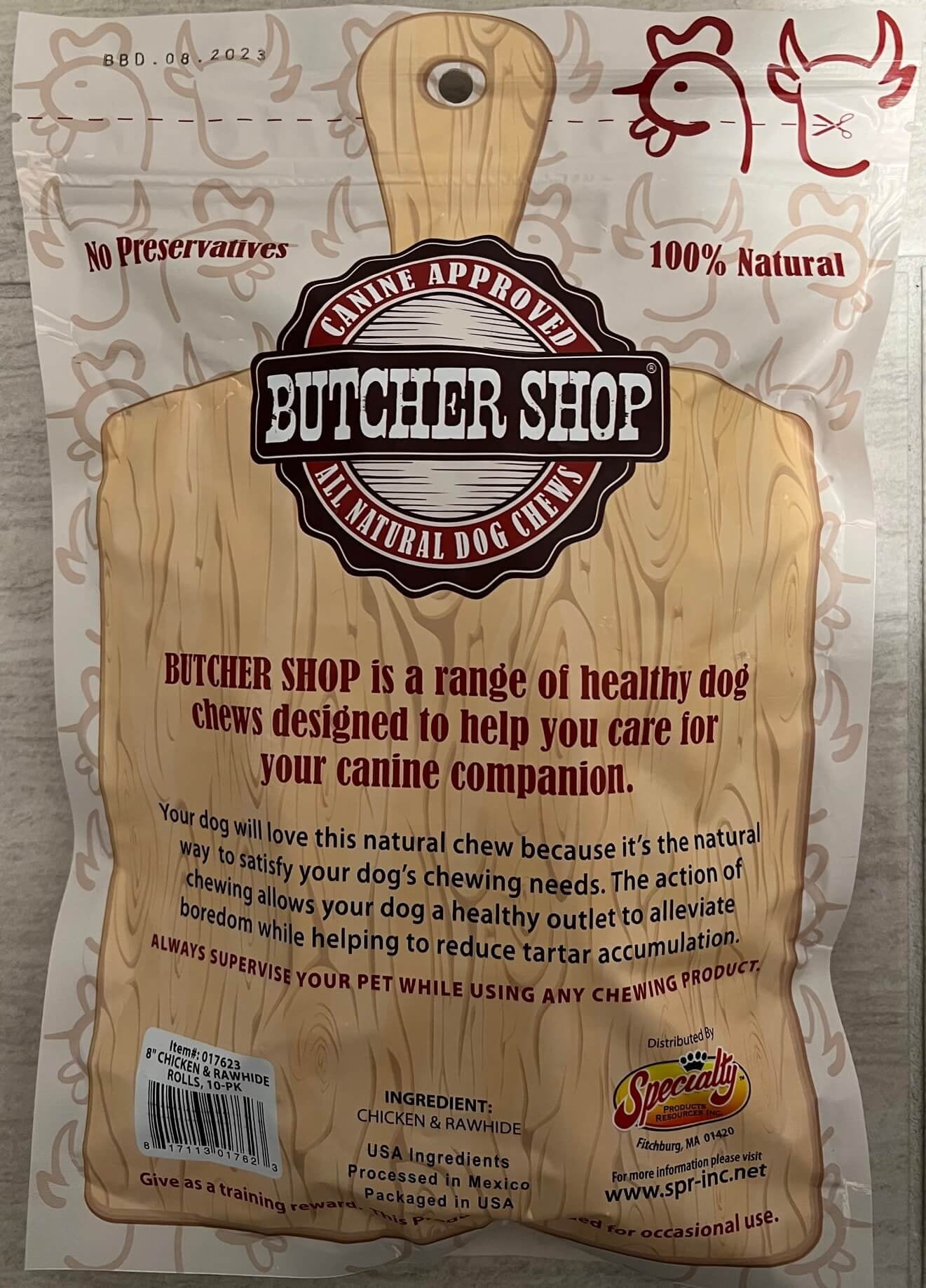 Butcher Shop 8 Chicken and Rawhide Rolls Dog Treats (2 Pack - 20 Rolls)