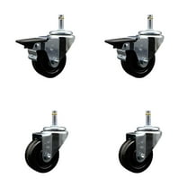 3 Inch Phenolic Wheel Swivel 7/16 Inch Grip Ring Stem Caster Set 2 Brakes SCC