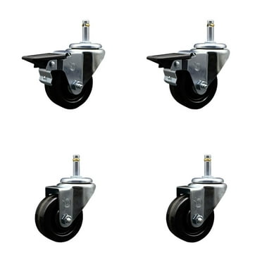 3 Inch Phenolic Wheel Swivel 7/16 Inch Grip Ring Stem Caster Set 2 Brakes SCC