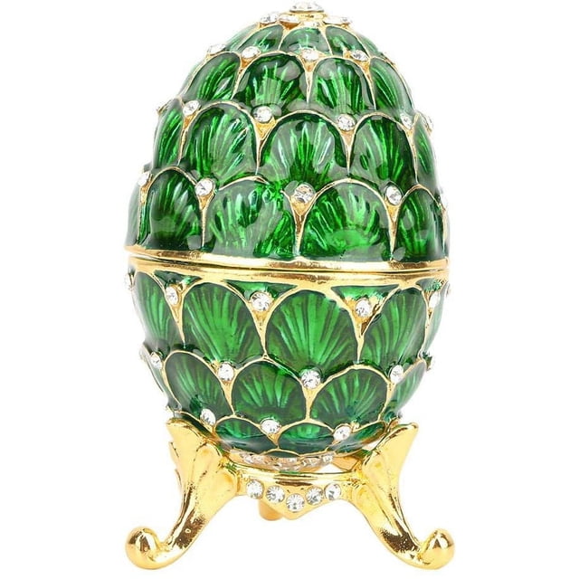 Vintage Egg Trinket Box - Unique Hand Painted Enameled Jewelry Box, Limited Edition Collectible, Unique Home Decor (Emerald)