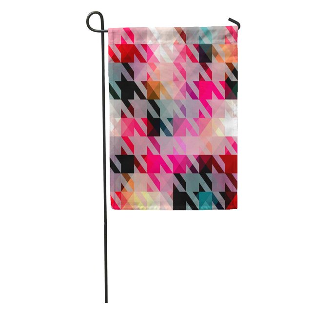 POGLIP Pink Quilt Pattern Houndstooth on Abstract Geometric Red White Black Garden Flag Decorative Flag House Banner 28x40 inch