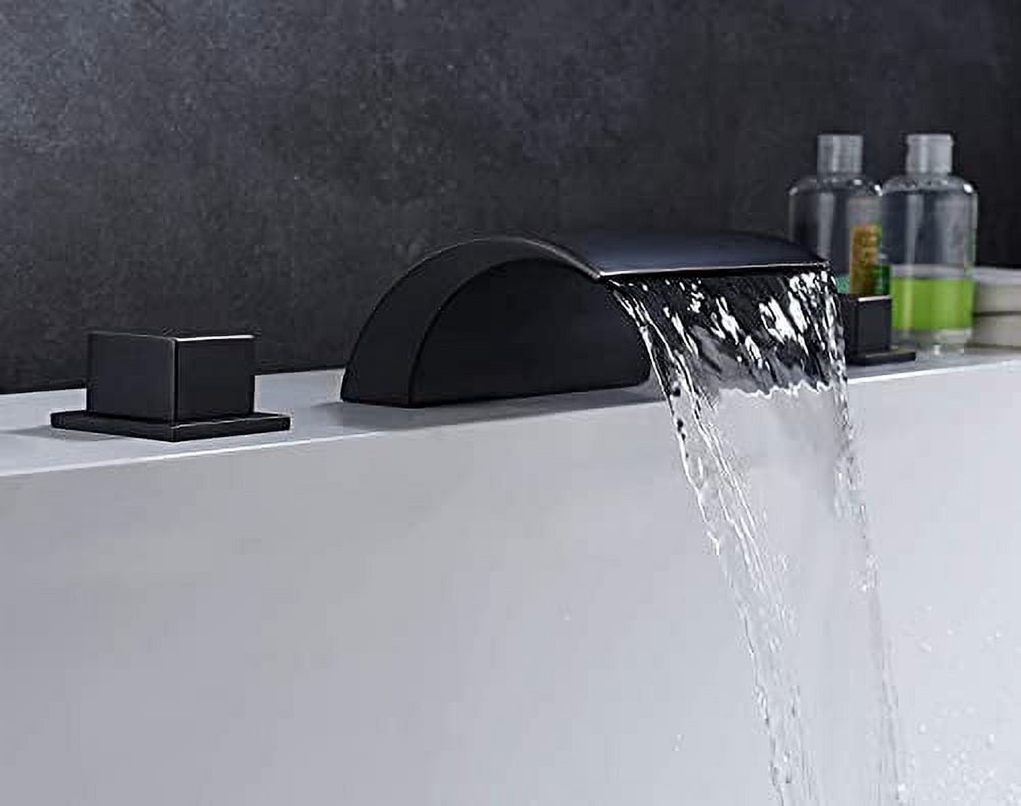 Deck Mount Roman Tub Faucet Matte Black Waterfall Bathtub Faucet Extra High Flow, SUMERAIN