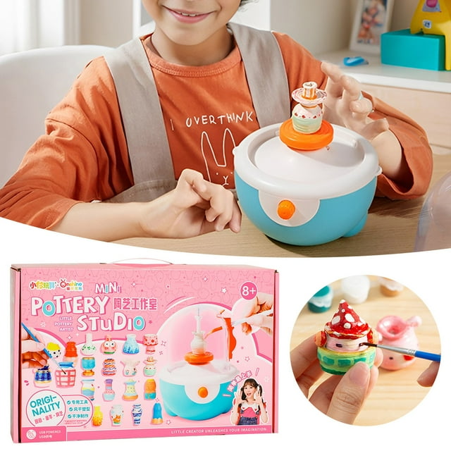 HUASHENG Mini Pottery Wheel Kit For Kids Speed Adjustable DIY Clay Sculpting Pottery Maker Full Set Pottery Tools For Kids Teens Green