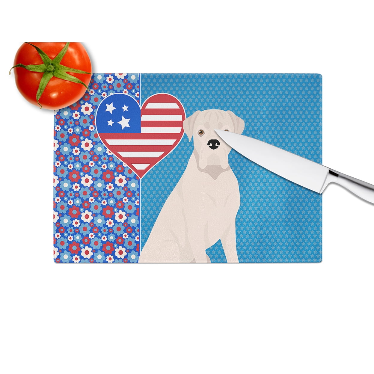 Natural Eared White Boxer Glass Cutting Board Large 12 in x 15 in