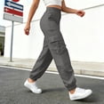 thumbnail image 4 of LIIPEE Womens Cargo Pants Casual Solid Color Elastic Waist Loose Tapered Leg Pants With Pockets Ladies Breathable Everyday Trousers,S, 4 of 6