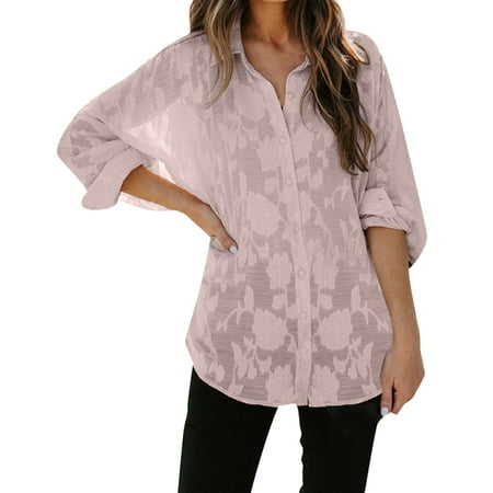 

Paptzroi Womens Casual Tops V Neck Flower Tunic Long Sleeve Button Down Shirts Top Soft Pajama Shirts Women Large Pack Womens Blouse Set Large Womens Shirt Scrub Tops Women Solid Striped Sweat Shirt