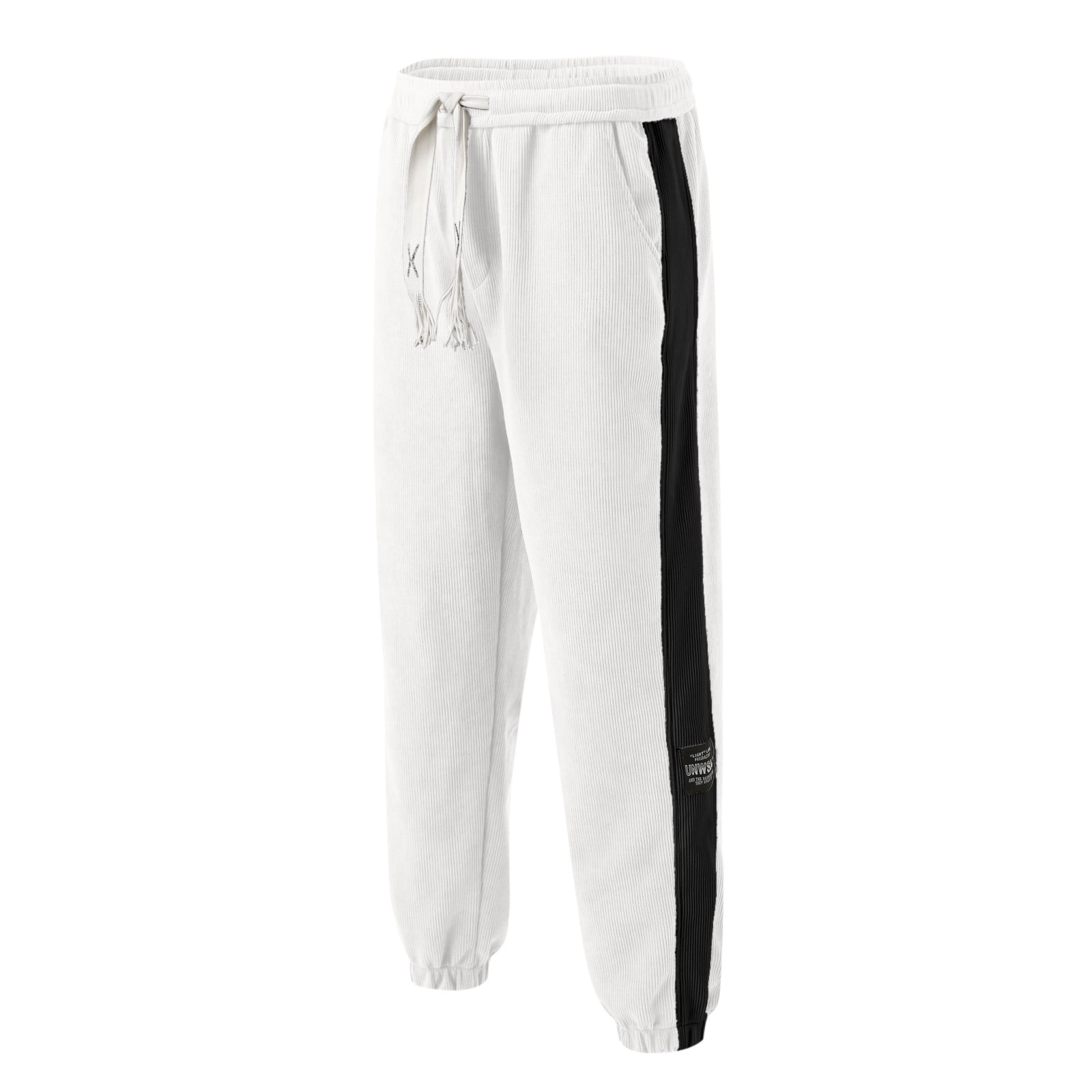 Double White Striped Sweatpants Men's Slim Fit Elastic Waist