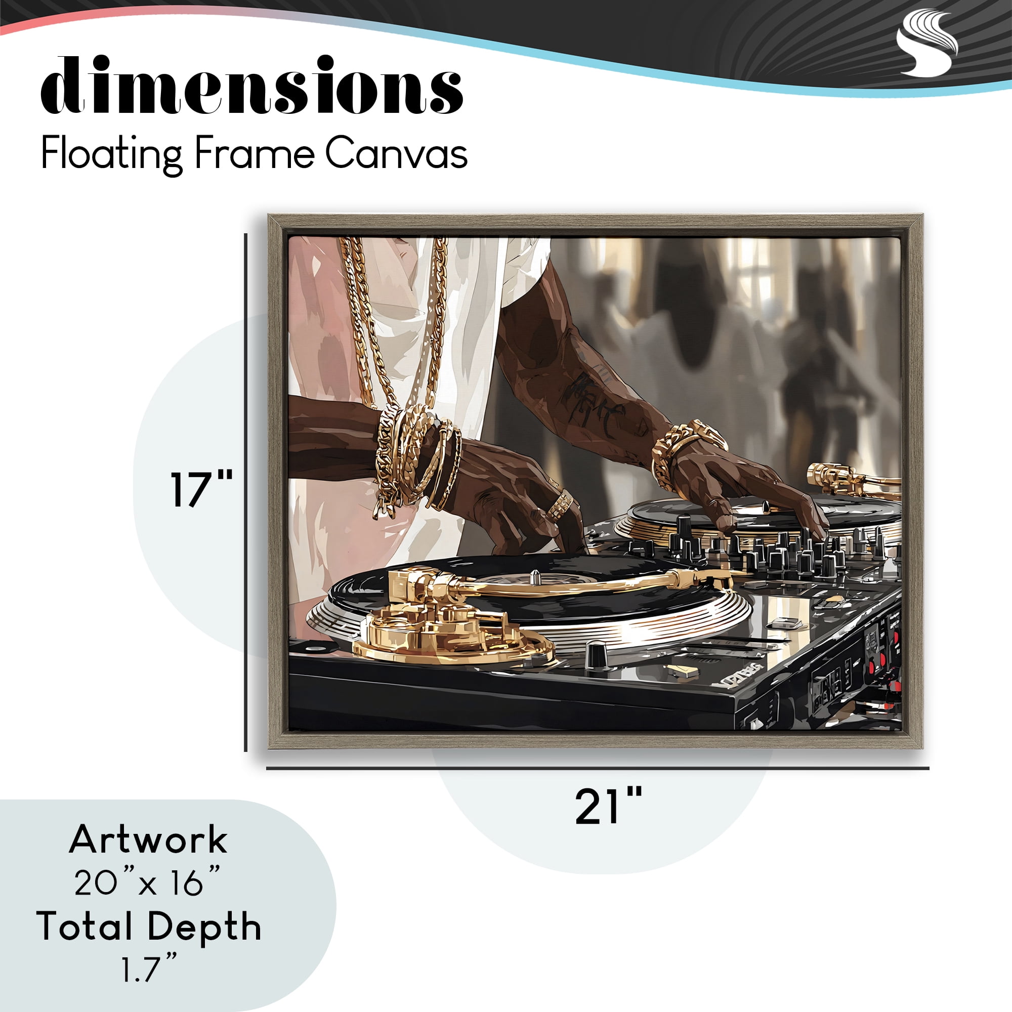Stupell Industries Golden Sound DJ Turntables Brown Framed Floater Canvas Wall Art, design by Franklyn Gregory