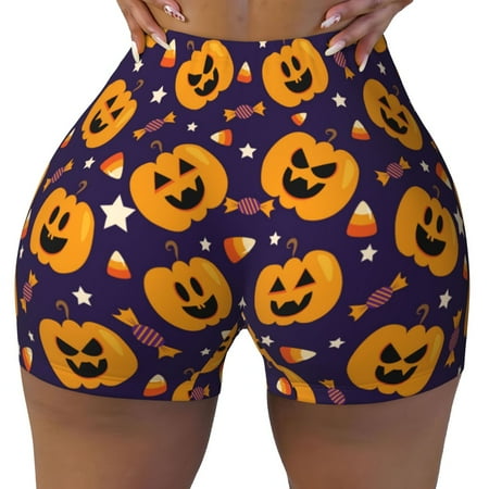 Workout Shorts Women  halloween design pumpkins Biker Shorts for Women Running Gym Spandex Shorts Tummy Control