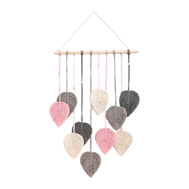 Macramé para colgar en la pared Macarena telón de fondo con borlas de hojas tapiz tejido 40 cm x 60 cm Gris