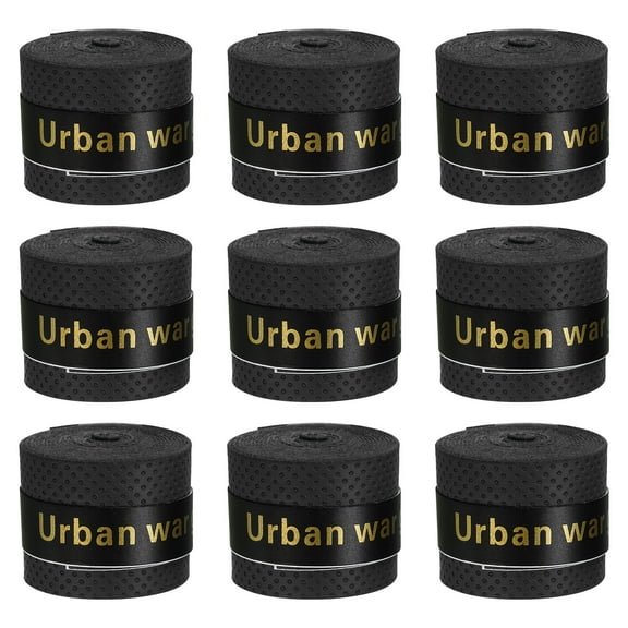 Uxcell 43.3" Round Groove Non-Slip PU Tennis Racket Overgrip Tape Wraps Black 9 Pack