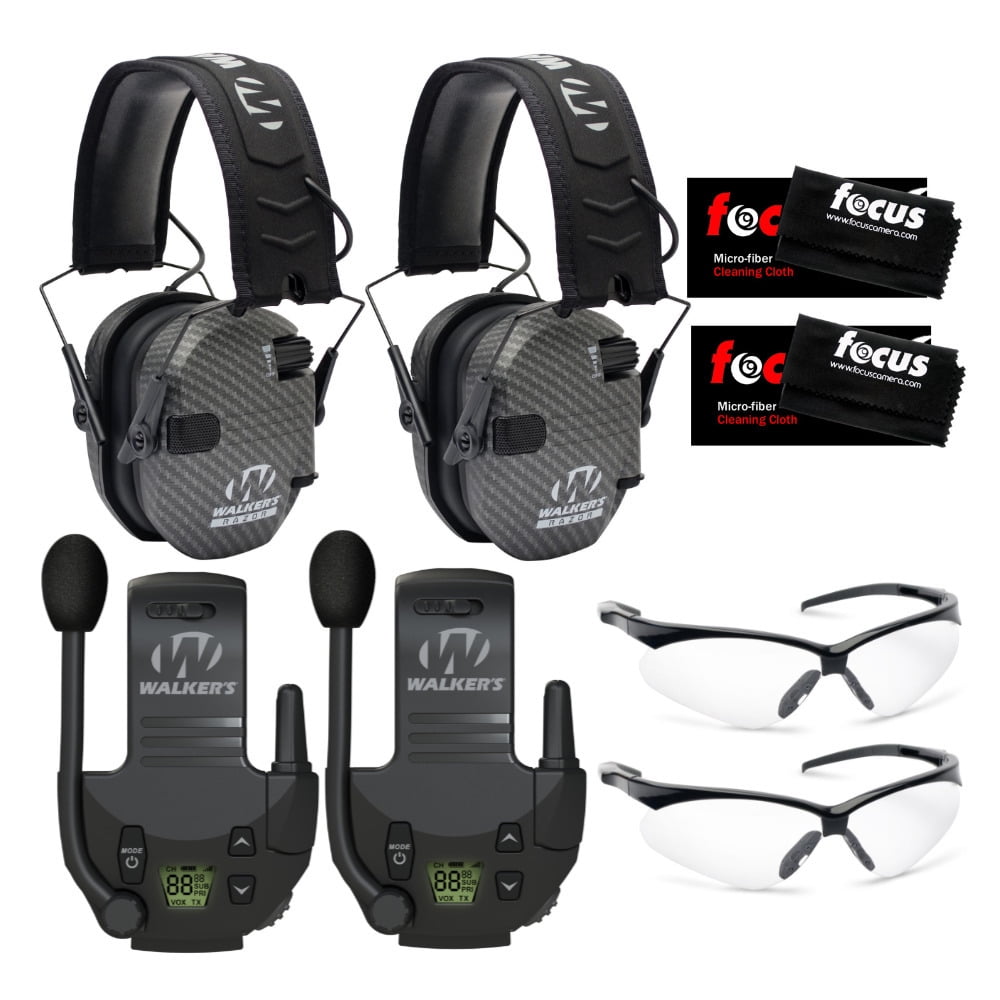 Walkers Razor Slim Electronic Muffs (Carbon) 2Pack with Walkie Talkies