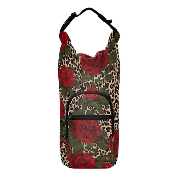 Iauyy Adjustable Strap Water Bottle Carrier Holder Pouch Bag for Outdoor Hiking Sports, Red Roses, 20-40oz
