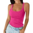 thumbnail image 3 of Womens Tank Tops Summer Sleeveless U Neck Ribbed Knit Basic Slim Going out Cami Tee Shirts,Hot Pink,Size L, 3 of 6
