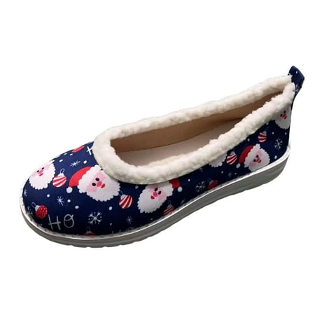 

Running Shoes Women Sneakers Ladies Fashion Winter Plush Christmas Printed Fabric Flat Bottomed Casual Shoes Running Shoe