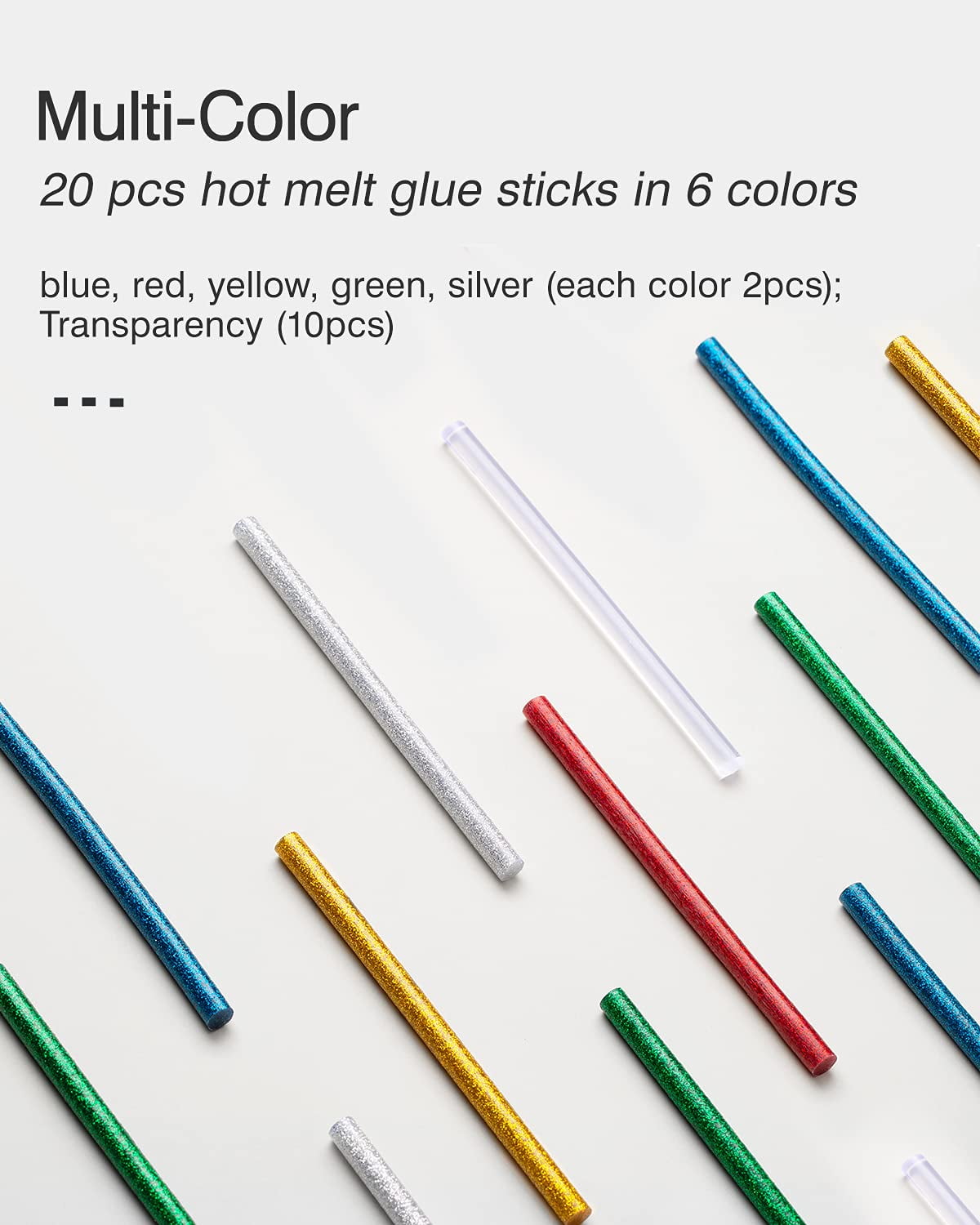 Hot Glue Sticks, 20 Pcs Glitter Hot Glue Sticks, Glue Gun Sticks, Colored Glue Sticks, 6 Colors for DIY Projects and Arts Crafts DIY Fabric, 5" x 0.28"