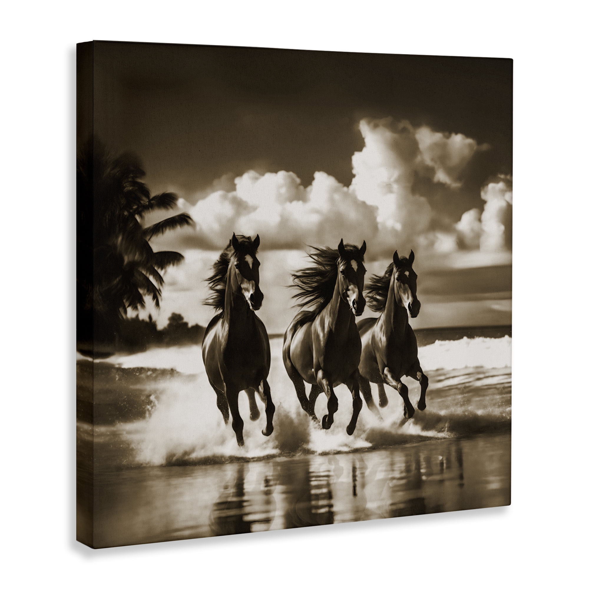 Stupell Industries Sepia Stallions Galloping Landscape & Nature Painting Wrapped Canvas Art Print Wall Art, 24 x 24