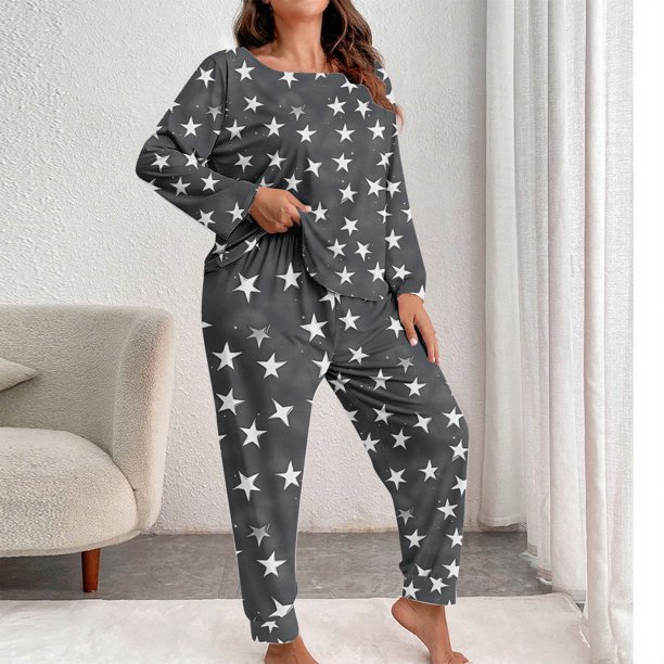Conjunto de pantalones y blusa de poliéster para mujer, de manga larga, con estampado de moda, informal, para estar en casa, talla grande