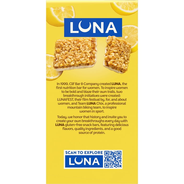 LUNA LemonZest Gluten Free Protein Snack Bars 12ct with 8g of