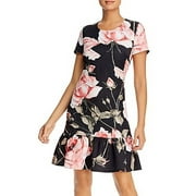 Karl Lagerfeld BLACK MULTI Women's Floral Above Knee Flounce Dress US 6