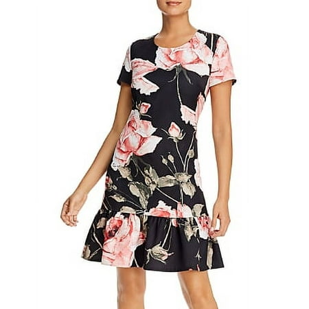 Karl Lagerfeld BLACK MULTI Women's Floral Above Knee Flounce Dress US 6