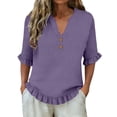thumbnail image 5 of Womens Summer Tops Casual Spring Tee Solid Color Half Sleeve V-Neck Y2K Loose T-Shirts, 5 of 7