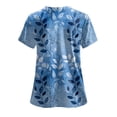 thumbnail image 3 of COMVALUE Print Scrub Tops Women Floral Scrubs V Neck Short Sleeve Stretch Nurse Uniform with Pockets Functional Workwear (Blue, L), 3 of 5
