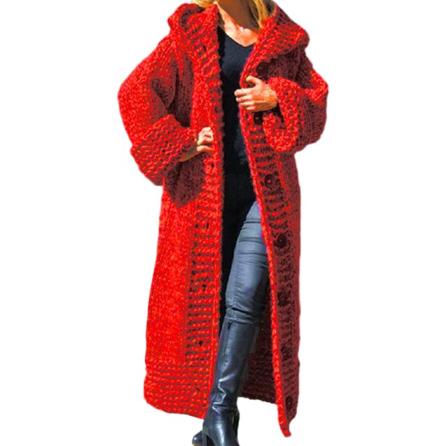 MAWCLOS Ladies Sweater Winter Warm Knitted Sweaters Solid Color Jumper Tops Knitwear Chic Long Sleeve Outwear Red 2XL