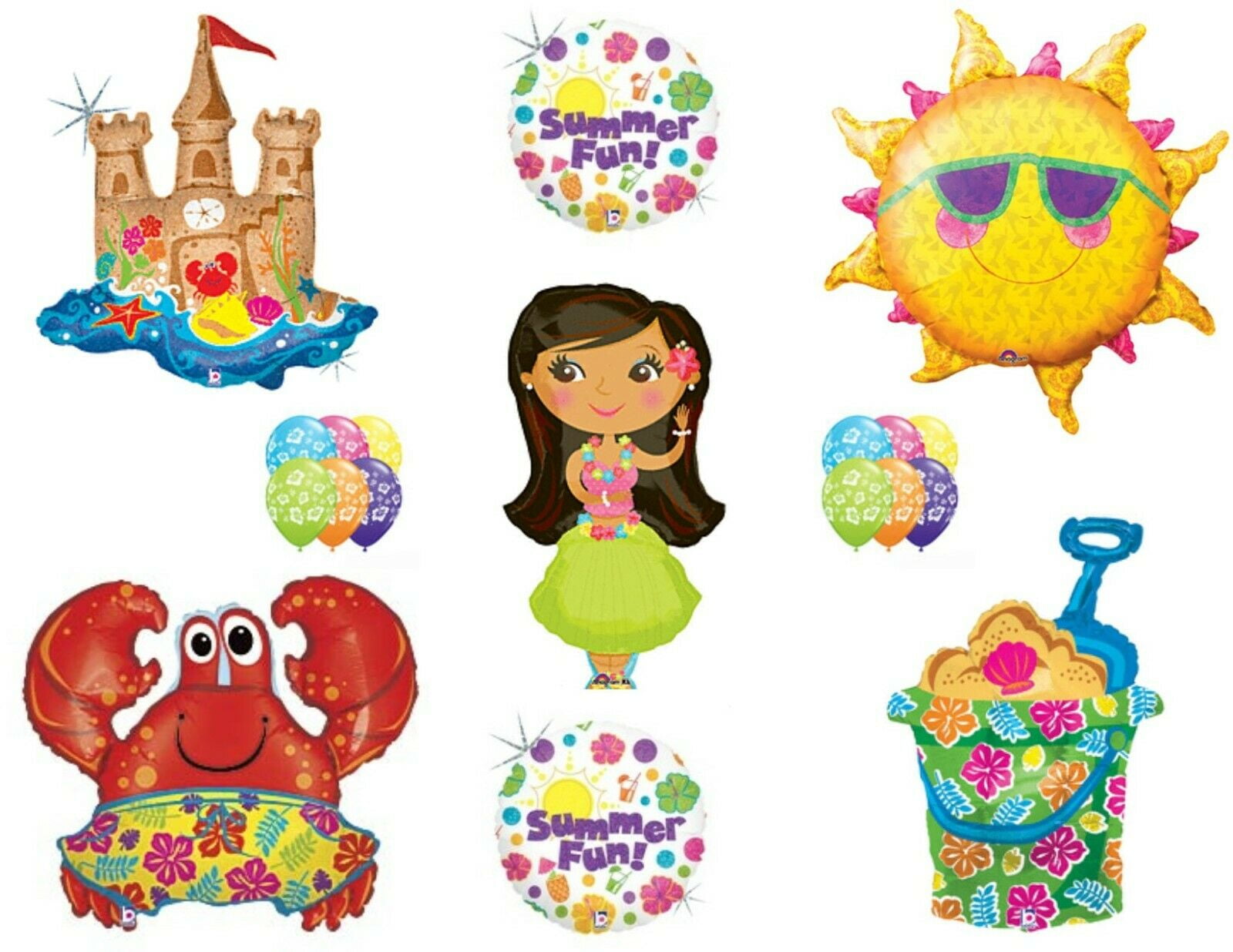 Anagram Hawaiian Luau Party Balloon Pack - 5 Tropical Balloons For Decorations