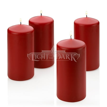 Apple Cinnamon Scented Red Pillar Candles set of 4 Burn Time-90 hrs