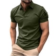 thumbnail image 2 of Camisetas Elvqul de Hombre Verde del Ejército Playa Manga Corta Liso con Solapa Botones, 2 of 5