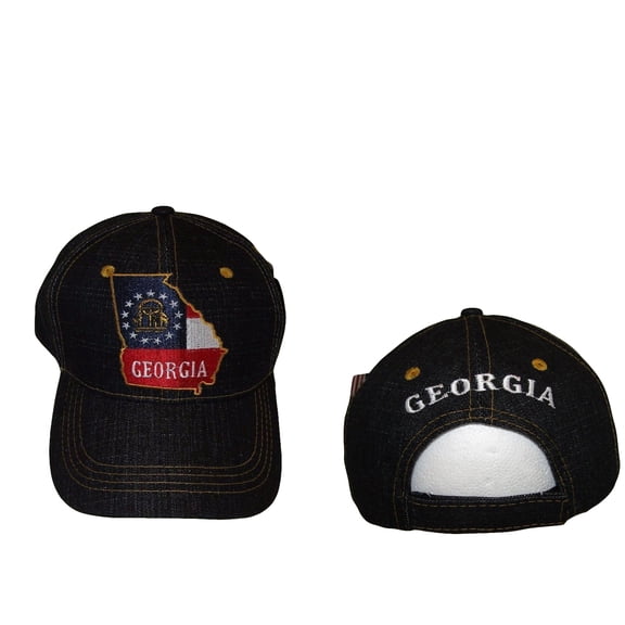 Dark Denim Blue Georgia Flag in State Baseball Cap Hat PREMIUM COTTON
