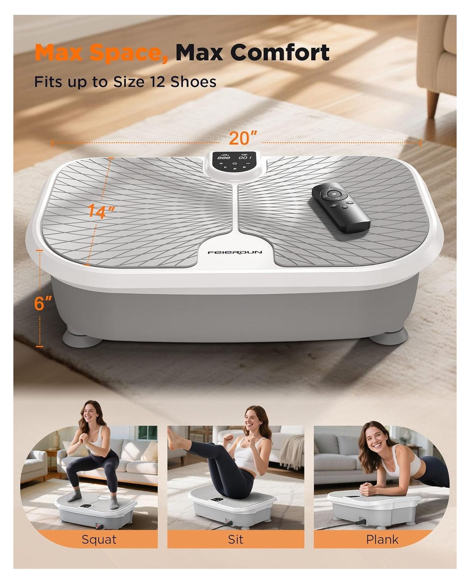 Vibration Plate Exercise Machine, 400 LBS Capacity Vibration Plate for Lymphatic Drainage, Max Space for Whole-Body Workout & Relaxation at Home